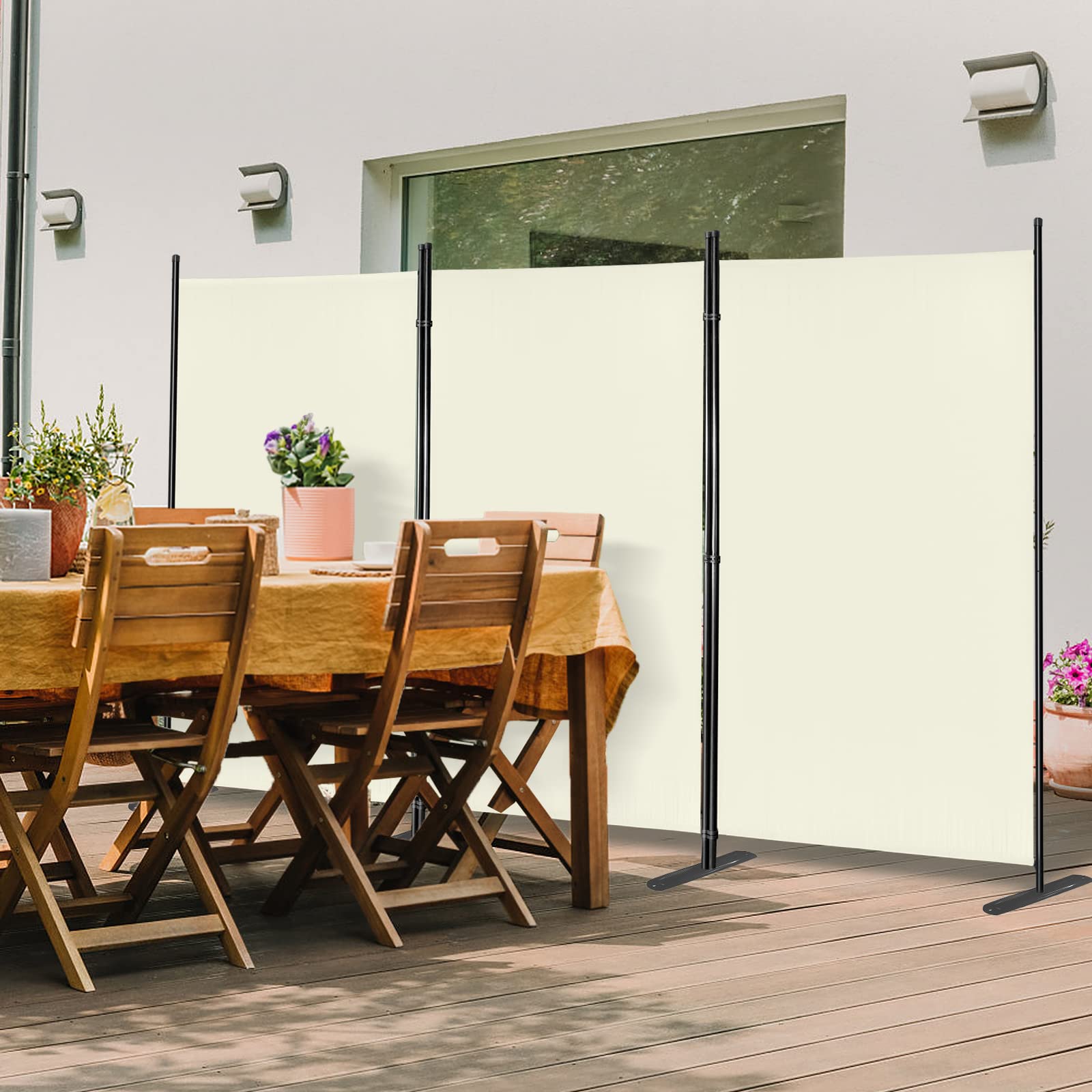 Froadp 275x180cm Paraventi Camera da Letto Pieghevole Paravento da Interno Separé Divisorio Schermi con Pioli e Nastri a piantana Guardaroba Privacy Pareti per Balconi e Patio (Beige)