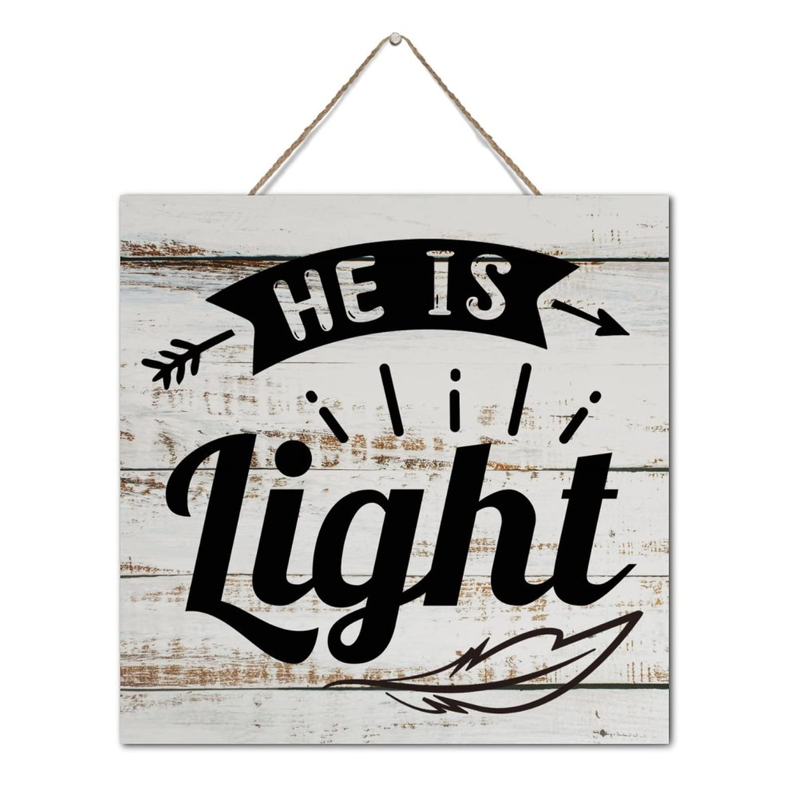 Panneau en bois personnalisé He Is Light rétro 30,5 cm pour la décoration de table et porche