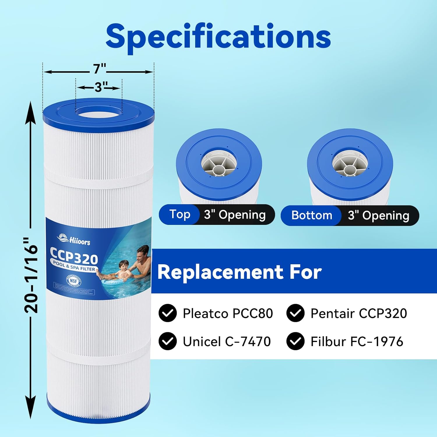 ccp320 pool filter cartridges 4 pack, compatible with pentair clean & clear plus 320, replace pleatco pcc80-pak4, pentair r173573, 160340, 320 sq.ft, heavy duty 5 oz+ trilobal fabric