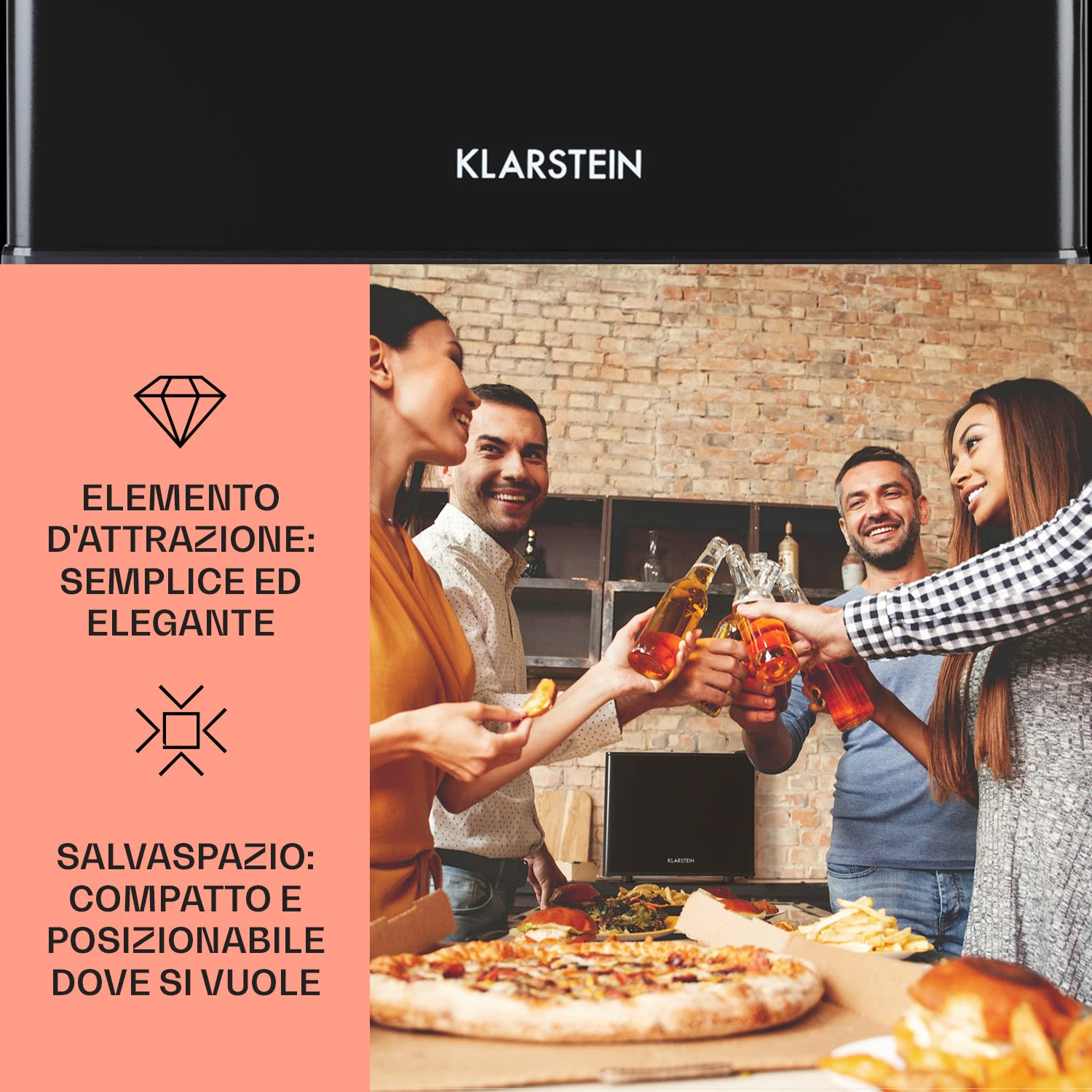 Klarstein Geheimversteck - Minibar, Mini Frigo, Mini Frigorifero per Snack e Bevande, solo 26 dB, Ripiano Estraibile, Regolazione della Temperatura senza Intervalli Predefiniti, 17 L, Nero