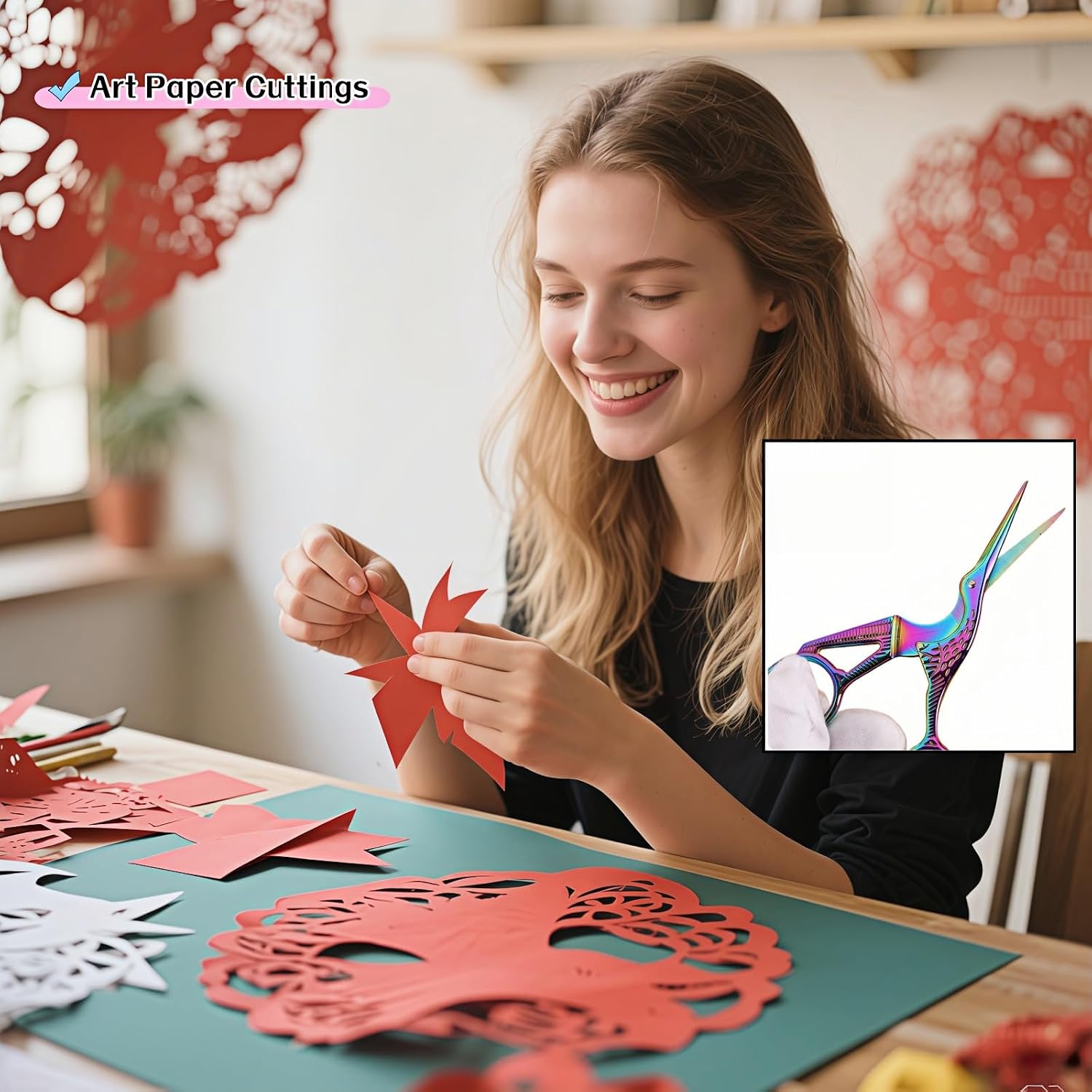 Copper Crane Embroidery Scissors,Sharp Rainbow Stainless Steel Craft Snips for Sewing,3.74 inch,Comfortable Grip for Crafts and Sewing,DIY,Tea Sachets,Ideal Gift for Precision Cutting (Colorful)