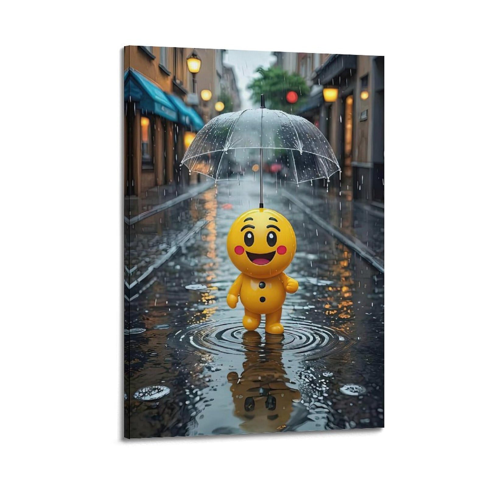 LNSIZH Interior Decoration Smiley Ball Walking in The Rain Poster Decorative Painting Canvas Wall Posters And Art Picture Print Modern Family Bedroom Decor Posters 08x12inch(20x30cm)