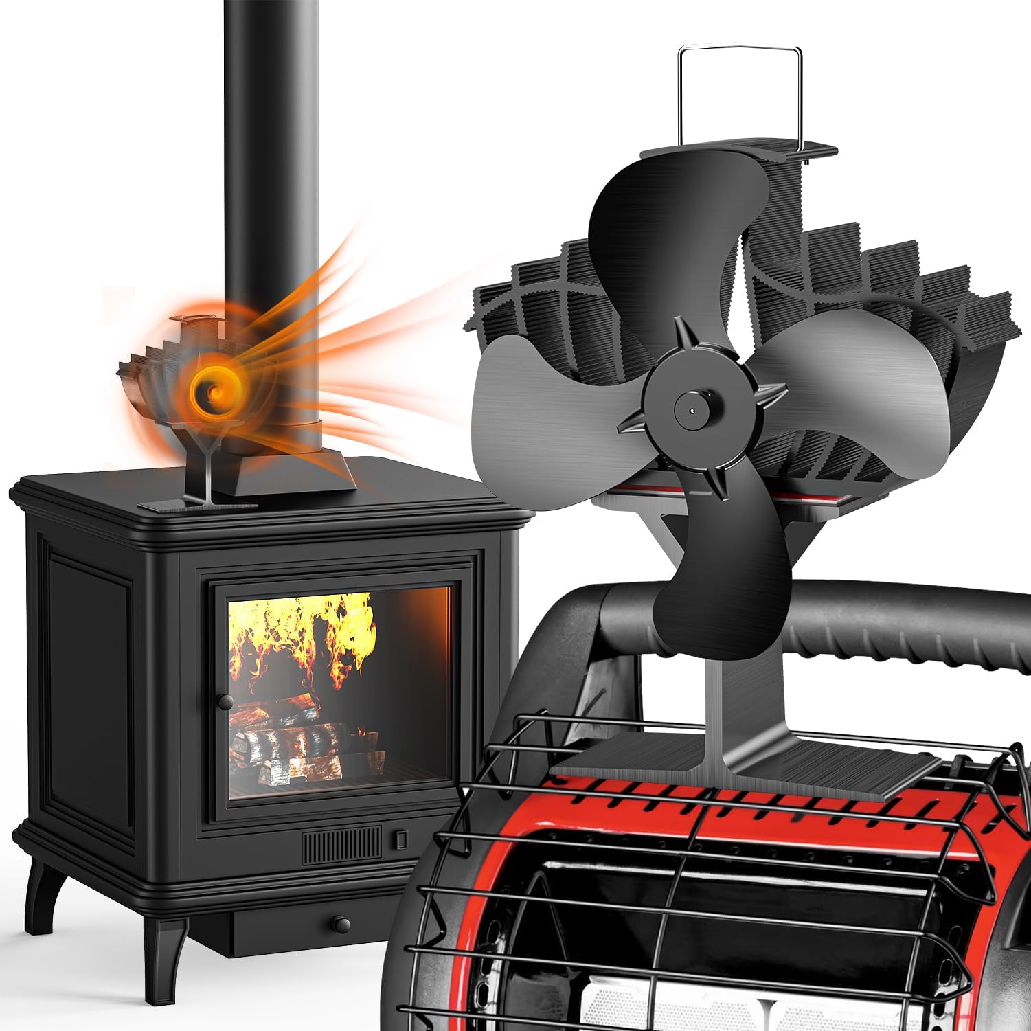 The Three Musketeers Kaminventilator ，Doppel Chip Kaminventilator Ofenventilator ohne Strom, Leiser großer Kamin Ventilator für Holz/Brennholz/Feuerstelle/Ofenrohr
