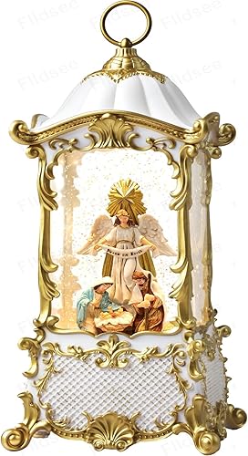 Miniatura 17 de Linterna de Globo de Nieve Decoraciones de Navidad Interior, Luz de Globo de Nieve Musical con Temporizador, Caja de Música con USB y Batería, Red