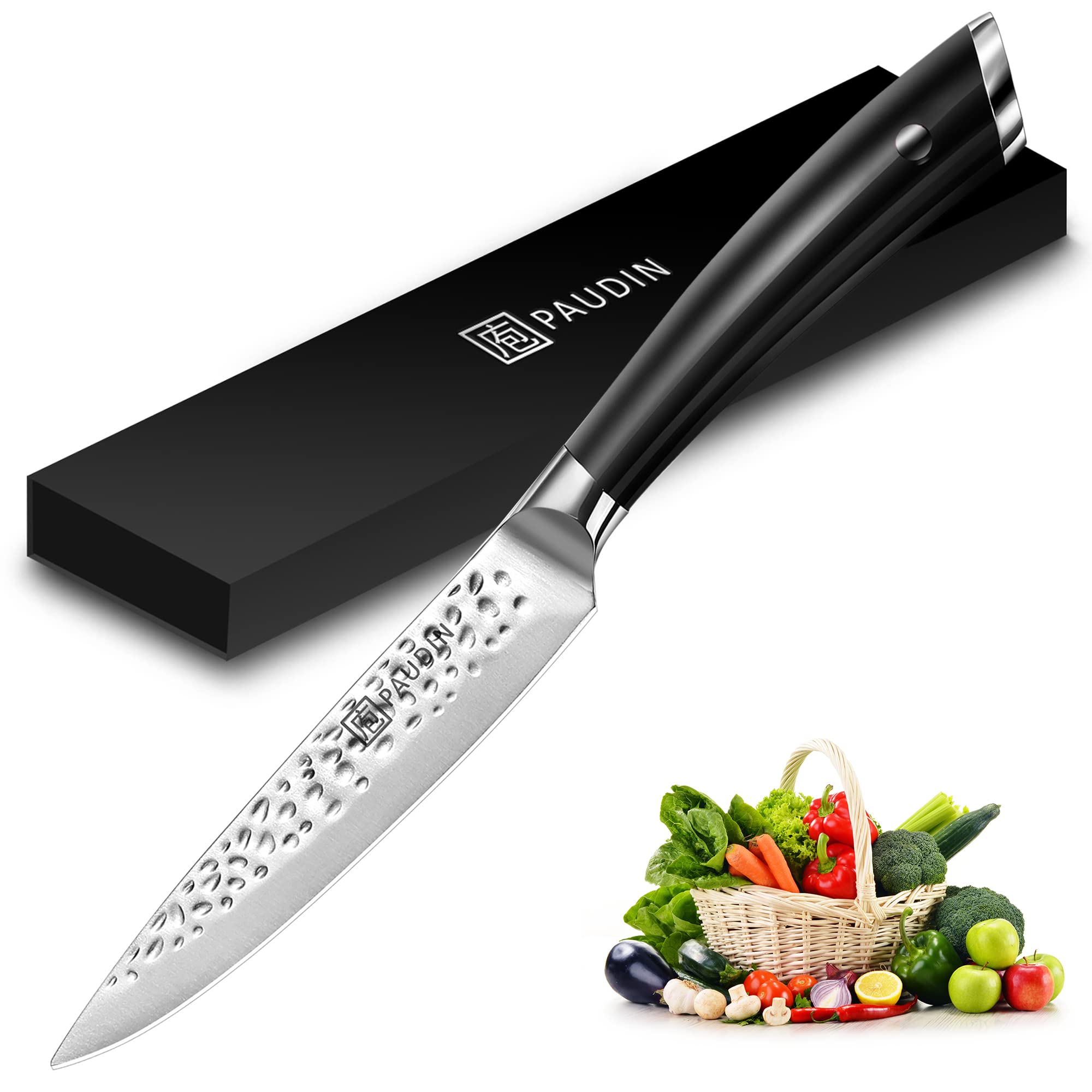 PAUDINUtility Knife, Sharp Chef Knife 5 Inch Small, High Carbon Stainless Steel Kitchen Knives with ABS Handle, Small Knifes for Home and Restaurant