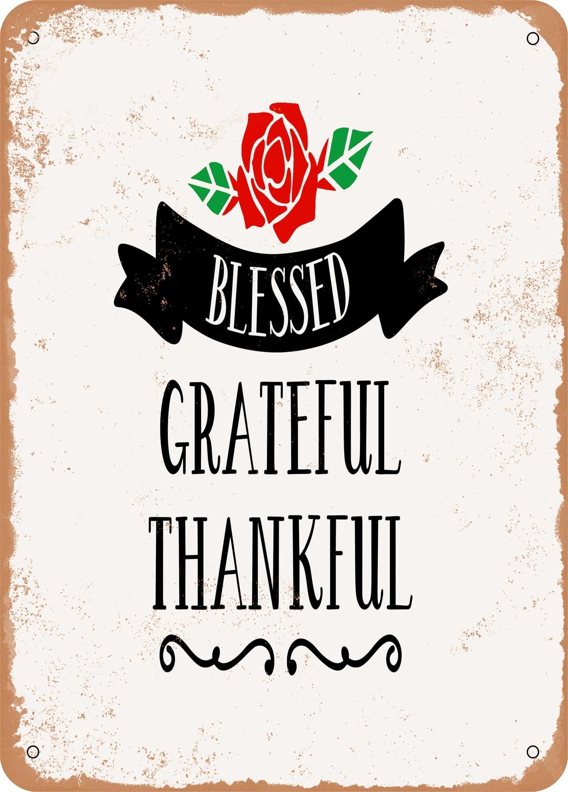 Miaomansenstore Metal Sign - Blessed Grateful Thankful - Vintage Rusty Look Home Decor