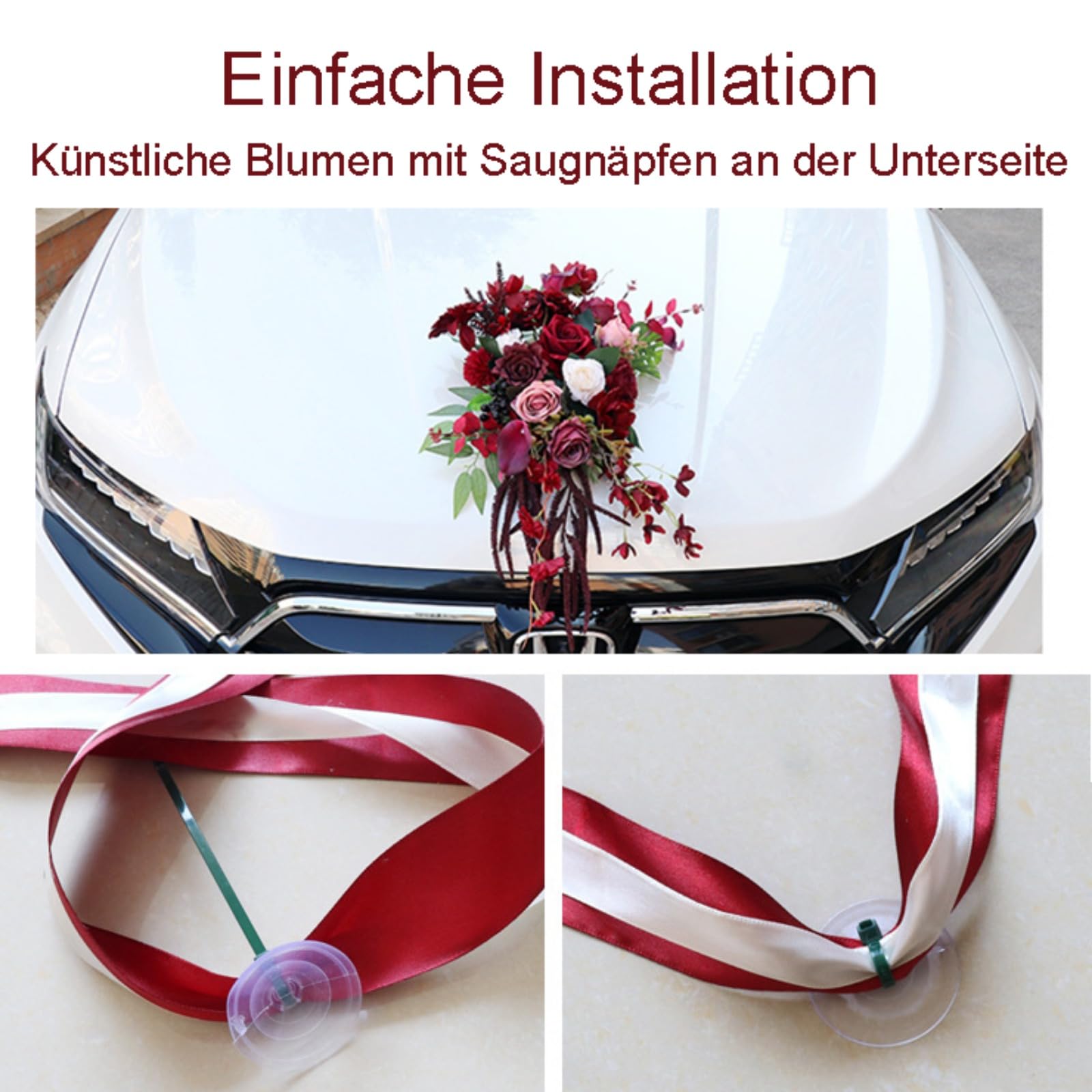 8 Stück Set Hochzeit Autoschmuck, Hochzeit Autoschleifen mit Saugnäpfen, Rückspiegel Türgriff Motorhaube Künstliche Blume für Hochzeit Empfang Zeremonie (Blau)