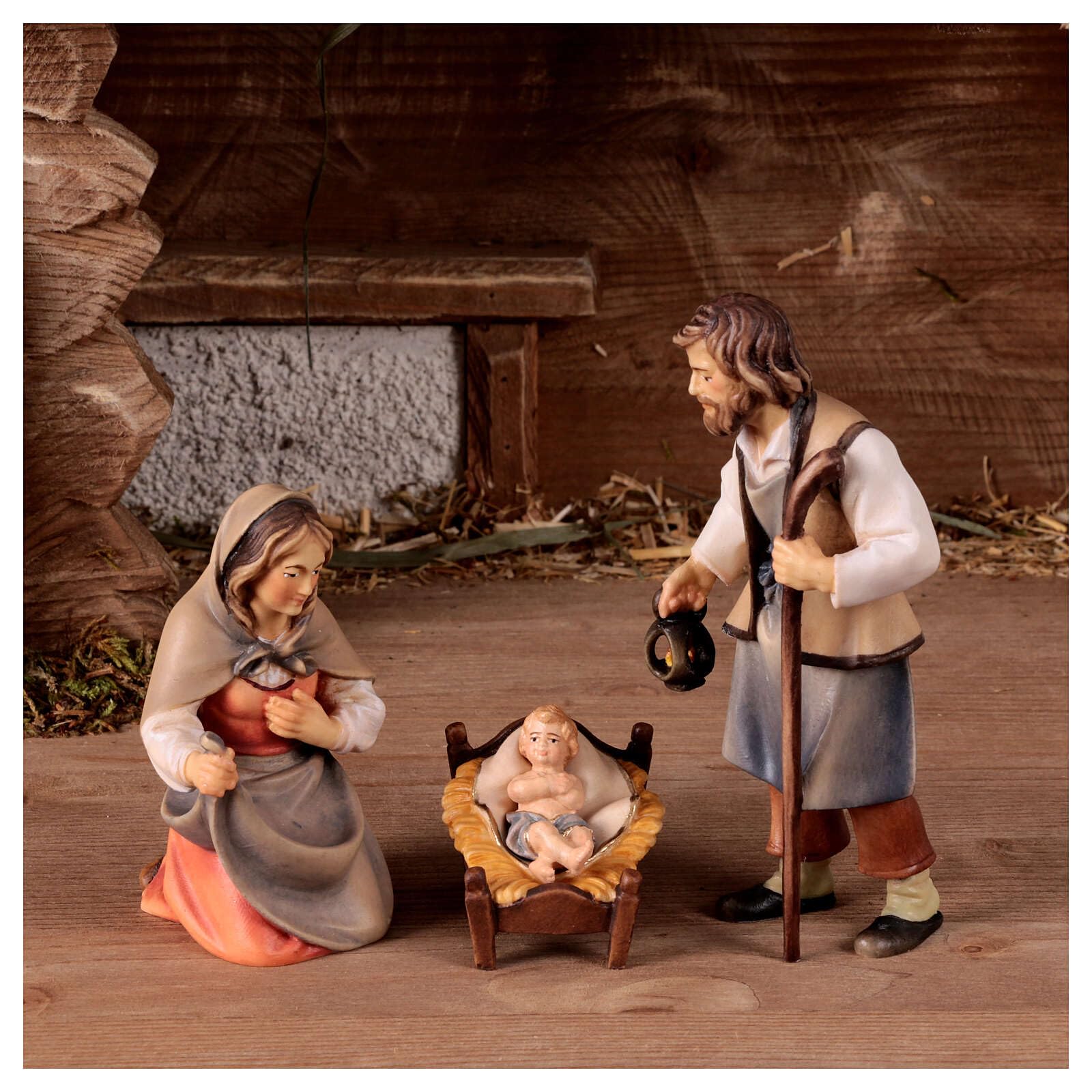 Holyart Presepe Val Gardena: Presepe nella stalla mod. Original Pastore legno dipinto in Val Gardena 12 cm - 14 pz