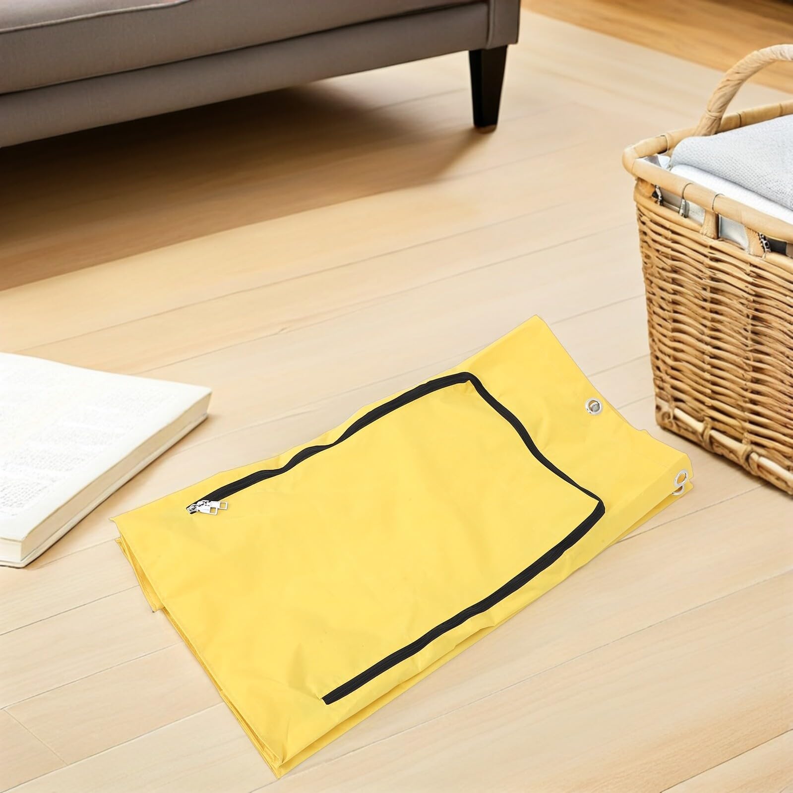 Bolsa Grande para Carrito de Limpieza de Lona Oxford Amarilla | Cremallera Frontal y Ojales, Repuesto para Carro, Uso Comercial de Recogida de Ropa o Residuos