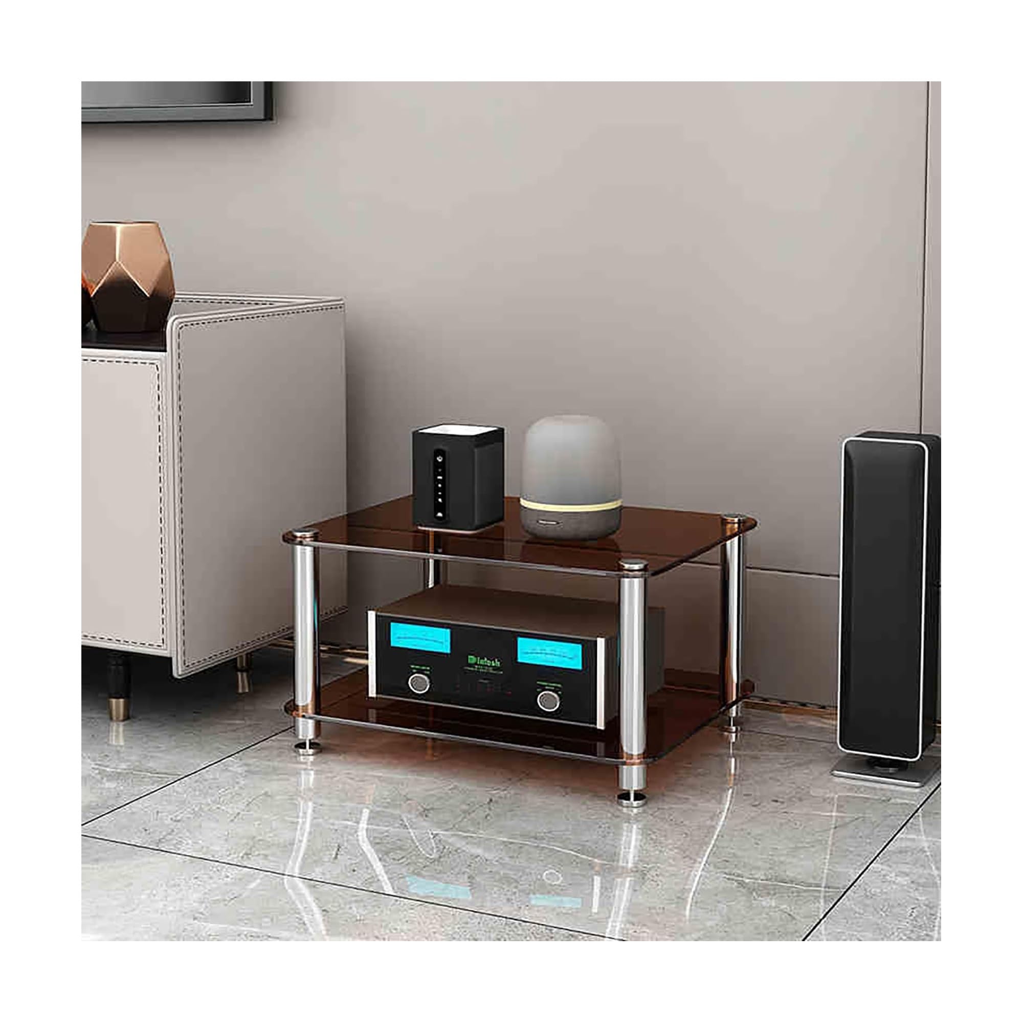 Support audio ventilé avec étagères solides en verre trempé