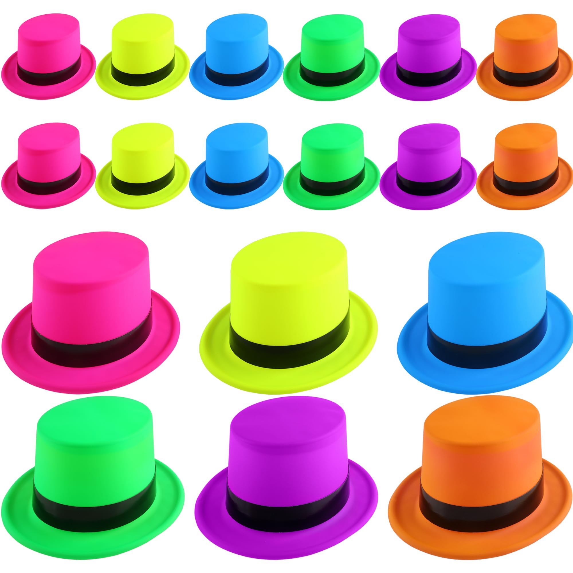 18 sombreros de neón de plástico, coloridos sombreros de mago, sombreros de fiesta a granel para adultos y niños, accesorios de fiesta de cosplay, 6 colores