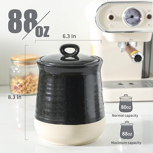 Miniatura 3 de Hasense Recipiente de cocina de cerámica, recipiente de café de 88 onzas con tapa, tarro hermético de almacenamiento de alimentos para granos de