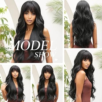 Long Wavy Black Wigs for Women Natural Synthetic Hair Heat Resistant Wigs for Daily Party Cosplay Wear-28 Inches