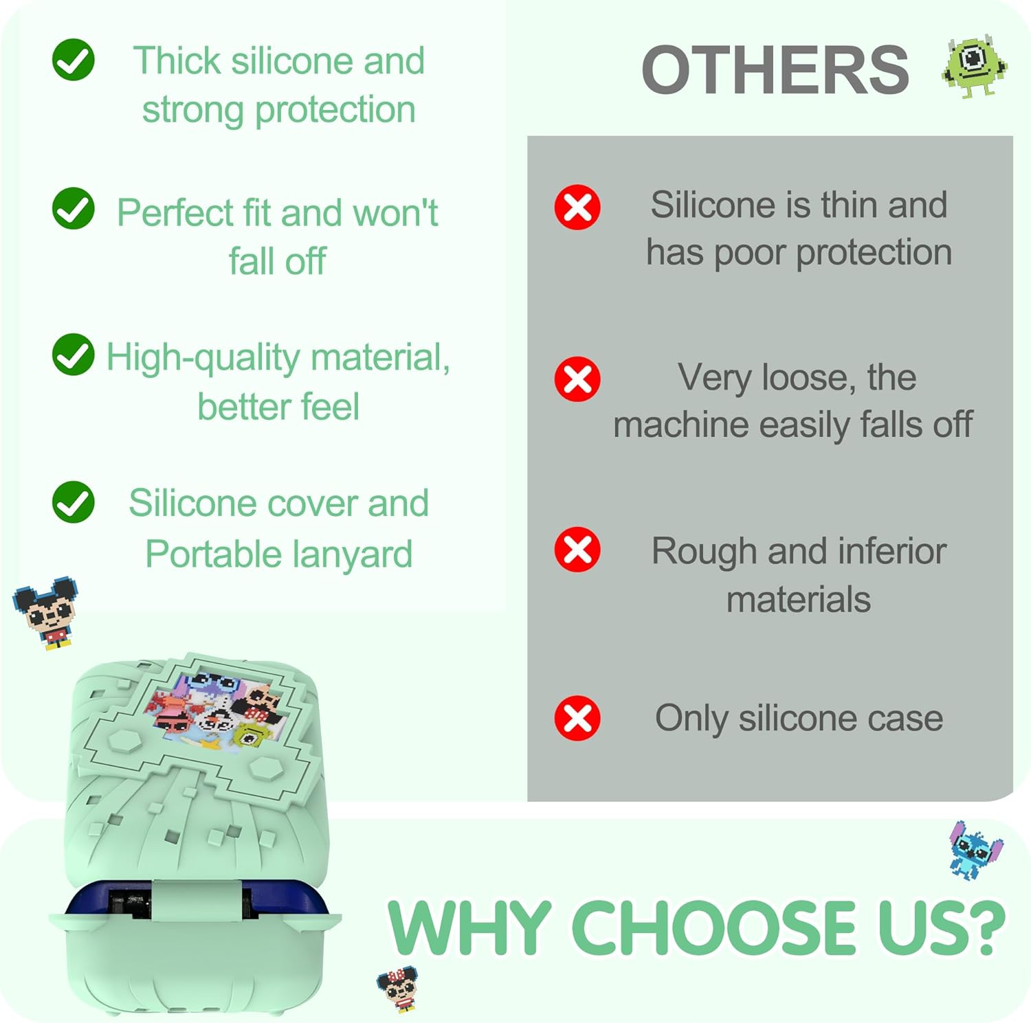 Silicone Case for Bitzee Disney Interactive Toy, Anti-Scratch, Washable, Shockproof Silicone Protective Cover for Bitzee Disney Interactive Toy Accessories with Lanyard - Mint Green