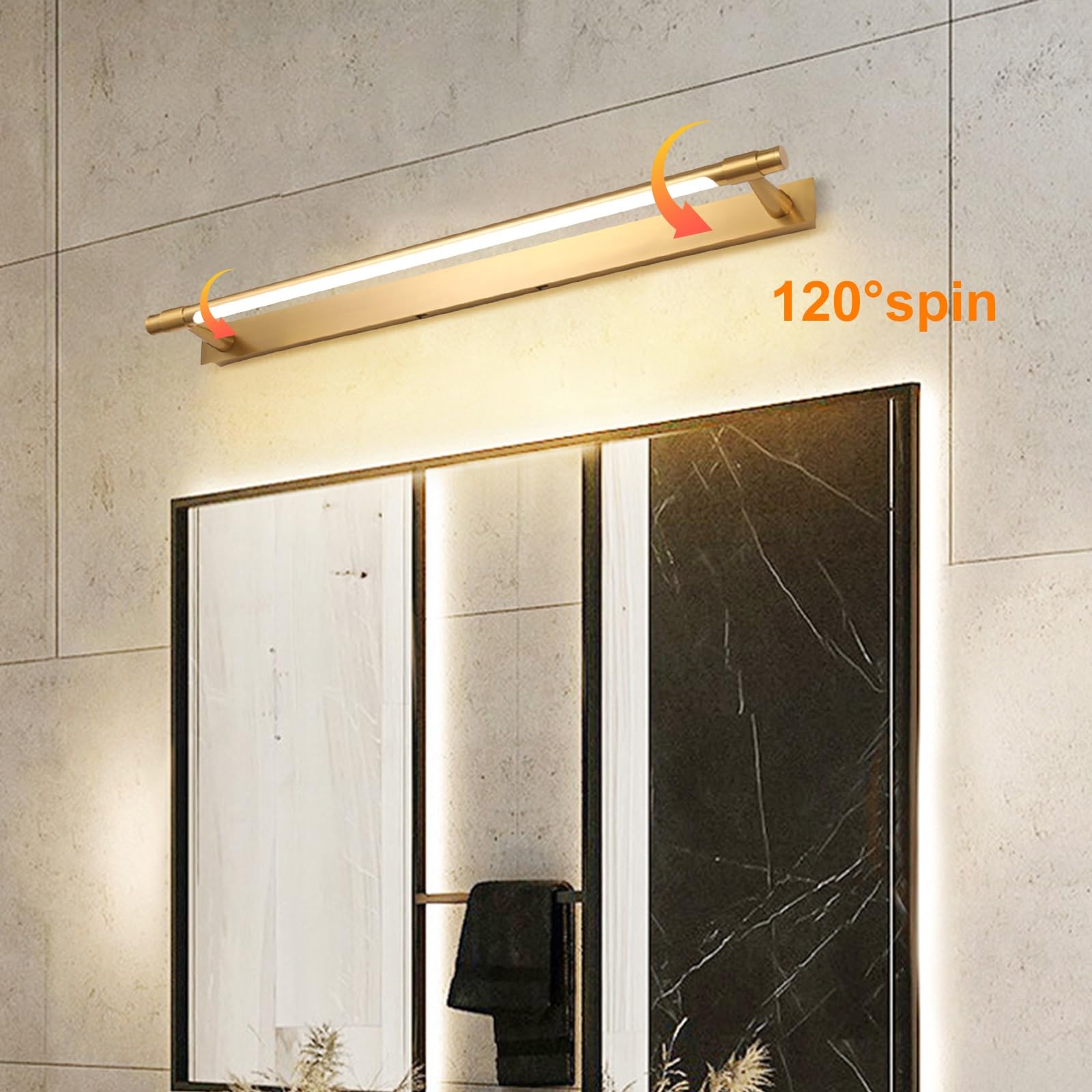 Oświetlenie łazienkowe LED, lampa przednia do lustra, kinkiet ścienny z regulacją 120°, oświetlenie szafki lustrzanej, oświetlenie ramki obrazu, długie paski świetlne do łazienki(Gold,81cm)