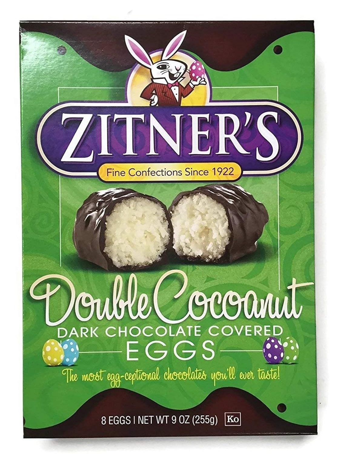 Zitner's Double Cocoanut Dark Chocolate Covered Eggs Pack of 2 (16 Eggs Total