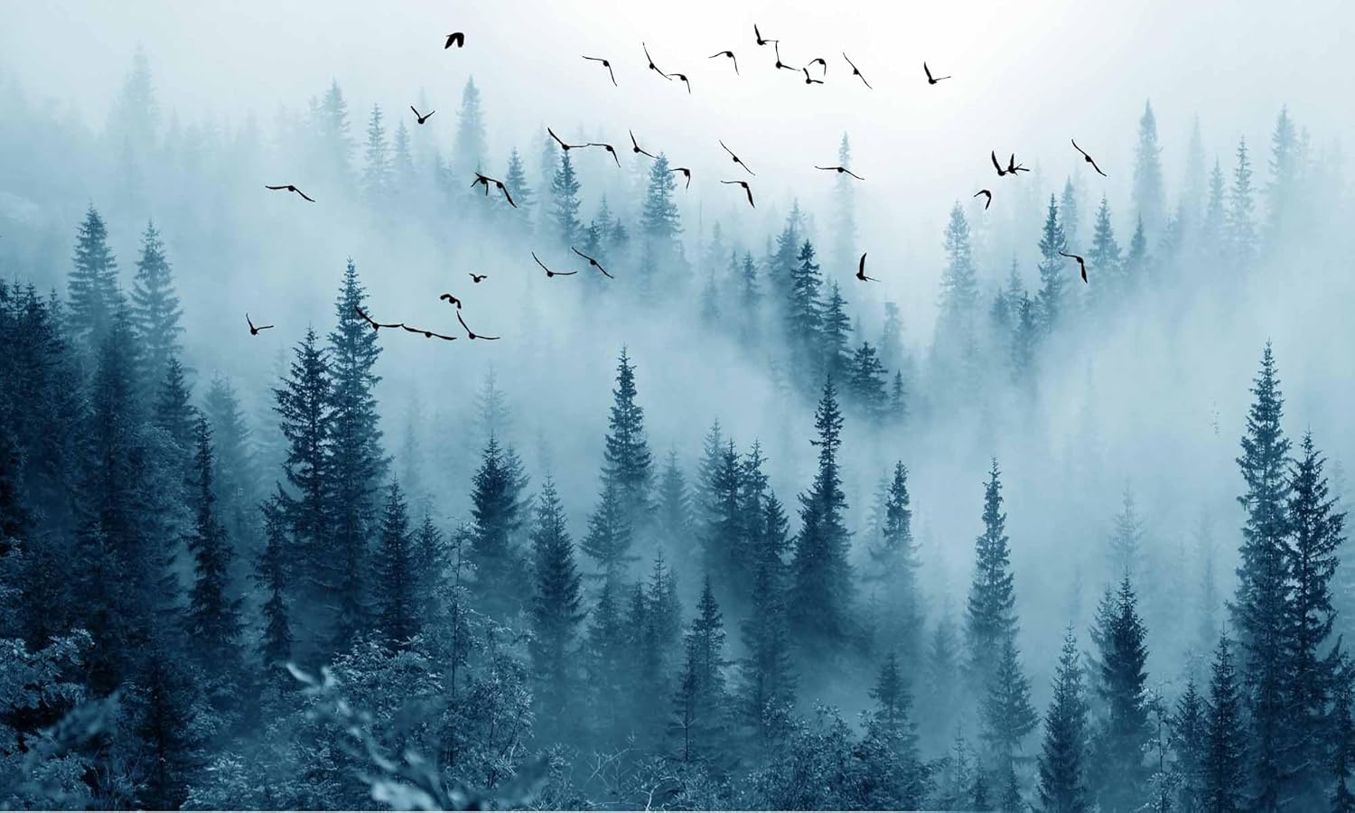 Foggy Forest Wall Mural Treescape Wallpaper - Nature Landscape Wallpaper Peel and Stick - Self Adhesive Wall Mural for Bedroom Living Room Home