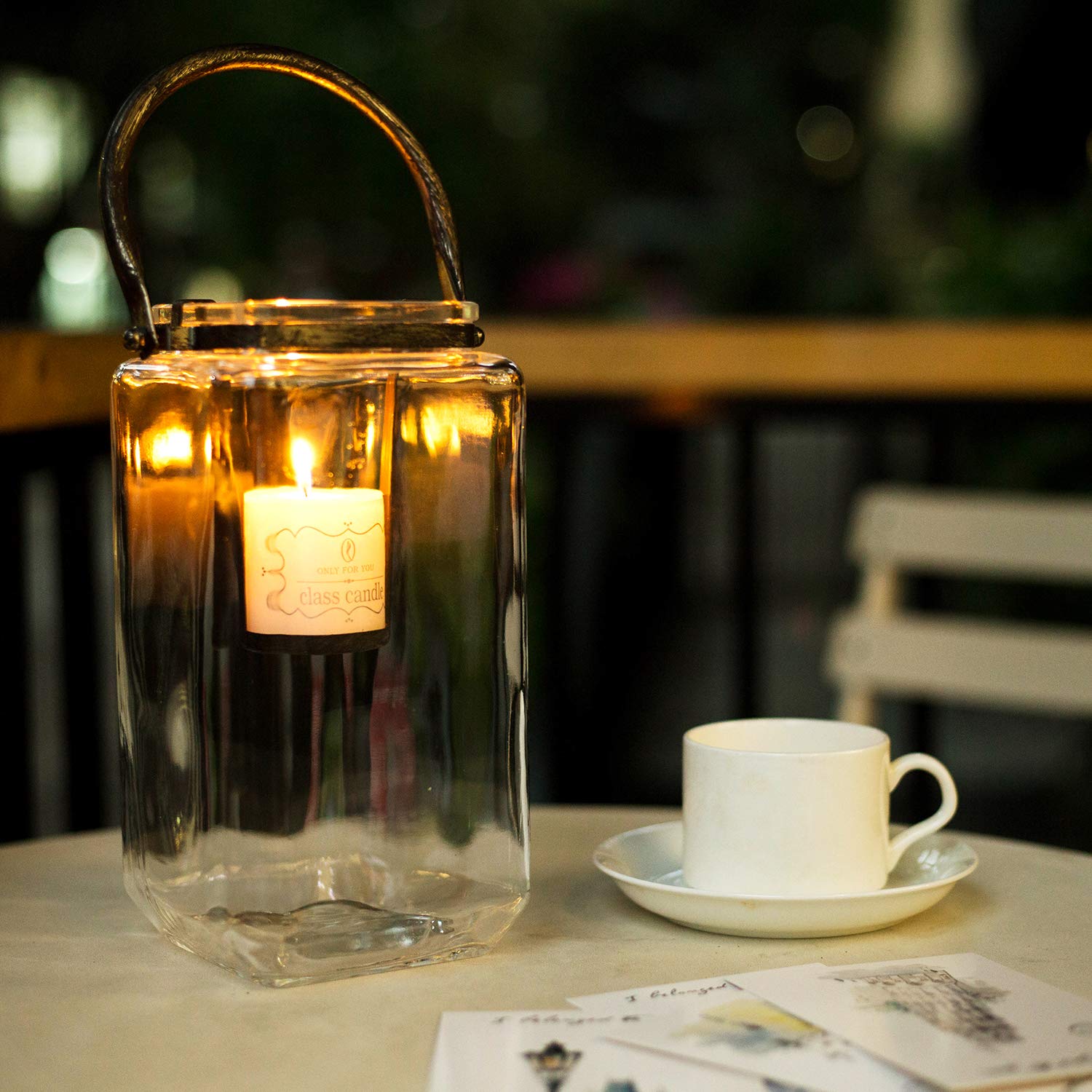 Diamond Star - Portavelas de cristal con mango de metal