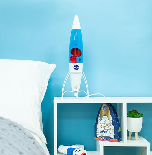 Miniatura 4 de Lámpara de lava de cohete inspirada en la NASA. Incluye líquido azul y lava roja. 16.9 in17 pulgadas de alto. Alimentado por red eléctrica. Incluye