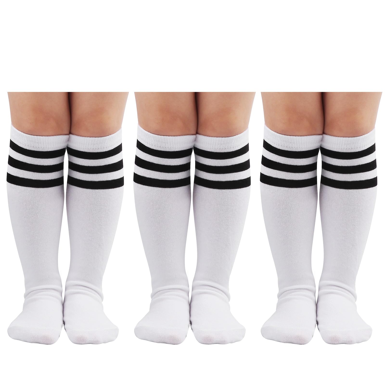 DRESHOW Niños Calcetines de Fútbol del niño a Rayas Hasta la Rodilla Calcetines de Algodón Uniforme Deportivo Largo Tubo de Calcetines para Niños Niñas