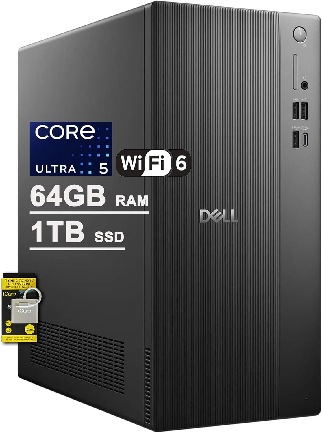Dell Tower ECT1250 Business Desktop Intel 10-core Ultra 5 225 (Beats Ultra 7 165H) 64GB RAM 1TB SSD Wi-Fi6 Win11 ICP Hub w/Copilot AI