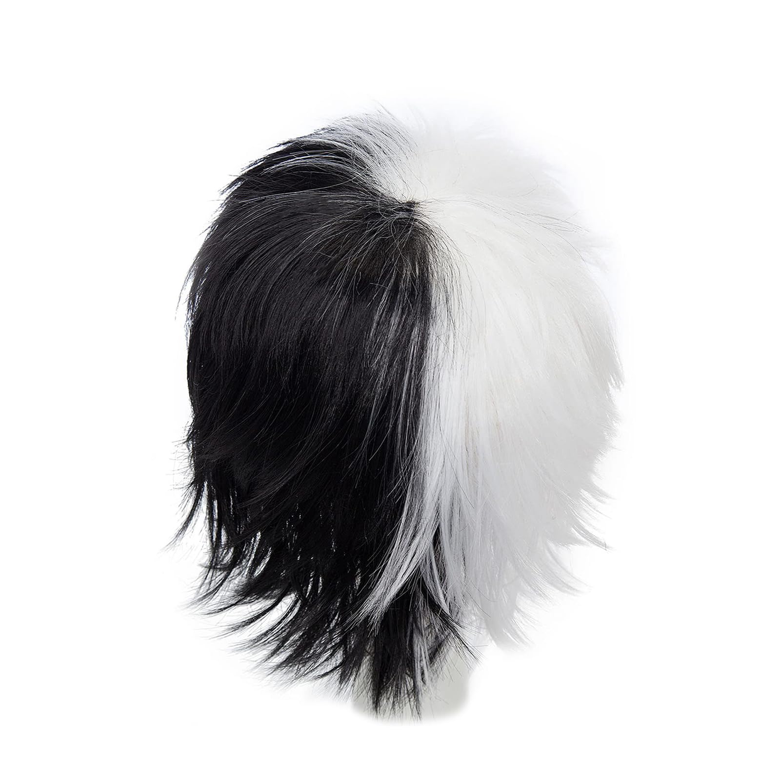 Dcbaboo Black and White Short Curly Wig 12", Natural Fluffy Layered Straight Hair for Men/Women - Image 3