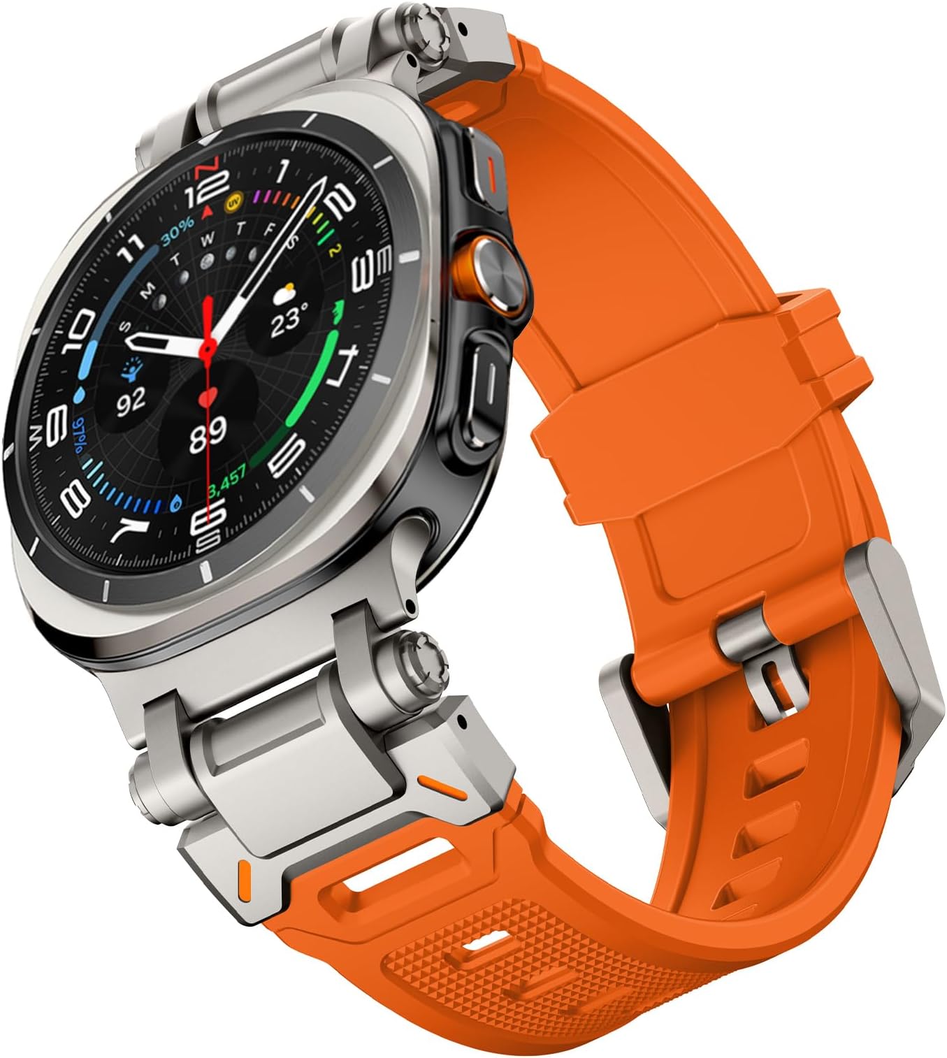 for Galaxy Watch 8/8 Classic/Watch Ultra Bands 47mm 40/44/46mm Samsung Men Silicone Rubber Sport Bands Rugged Durable Armor Military Band with Stainless Steel Metal Connector