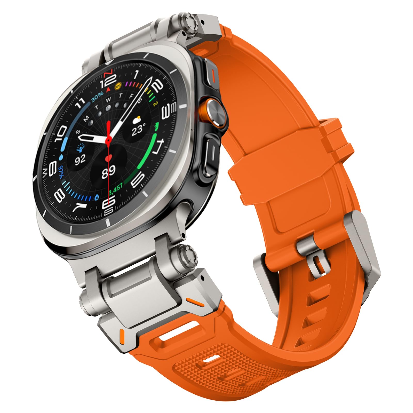 WINGLE for Galaxy Watch 8/8 Classic Band Galaxy Watch Ultra Bands 47mm 40/44/46mm Samsung Men Silicone Rubber Sport Bands Rugged Durable Armor Military Band with Stainless Steel Metal Connector