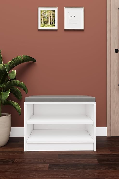 ASRA TREND Beyaz PUF02 Puflu Ayakkabılık Oturma Bankı 60 cm%100 MDFLAM