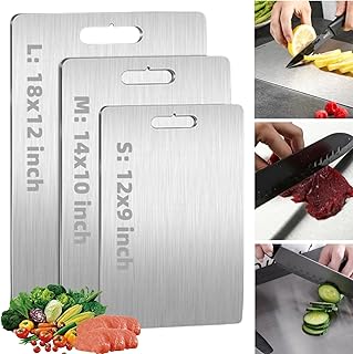 Titanium Cutting Board, 100% Pure Titanware Cutting Board, Metal Titanium Cutting Board, Stainless Steel Double Sided Chopping Boards for Kitchen Home Cooking, Hygiene and Durability, 14 x 10 inch