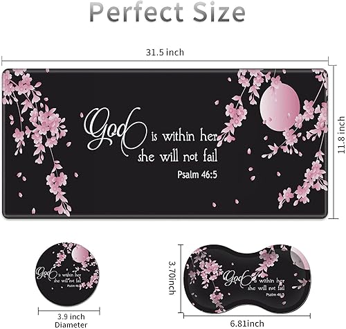 Miniatura 3 de Alfombrilla de escritorio + reposamuñecas + juego de posavasos, alfombrilla duradera de escritorio de oficina de 31.5 x 11.8 pulgadas, alfombrilla