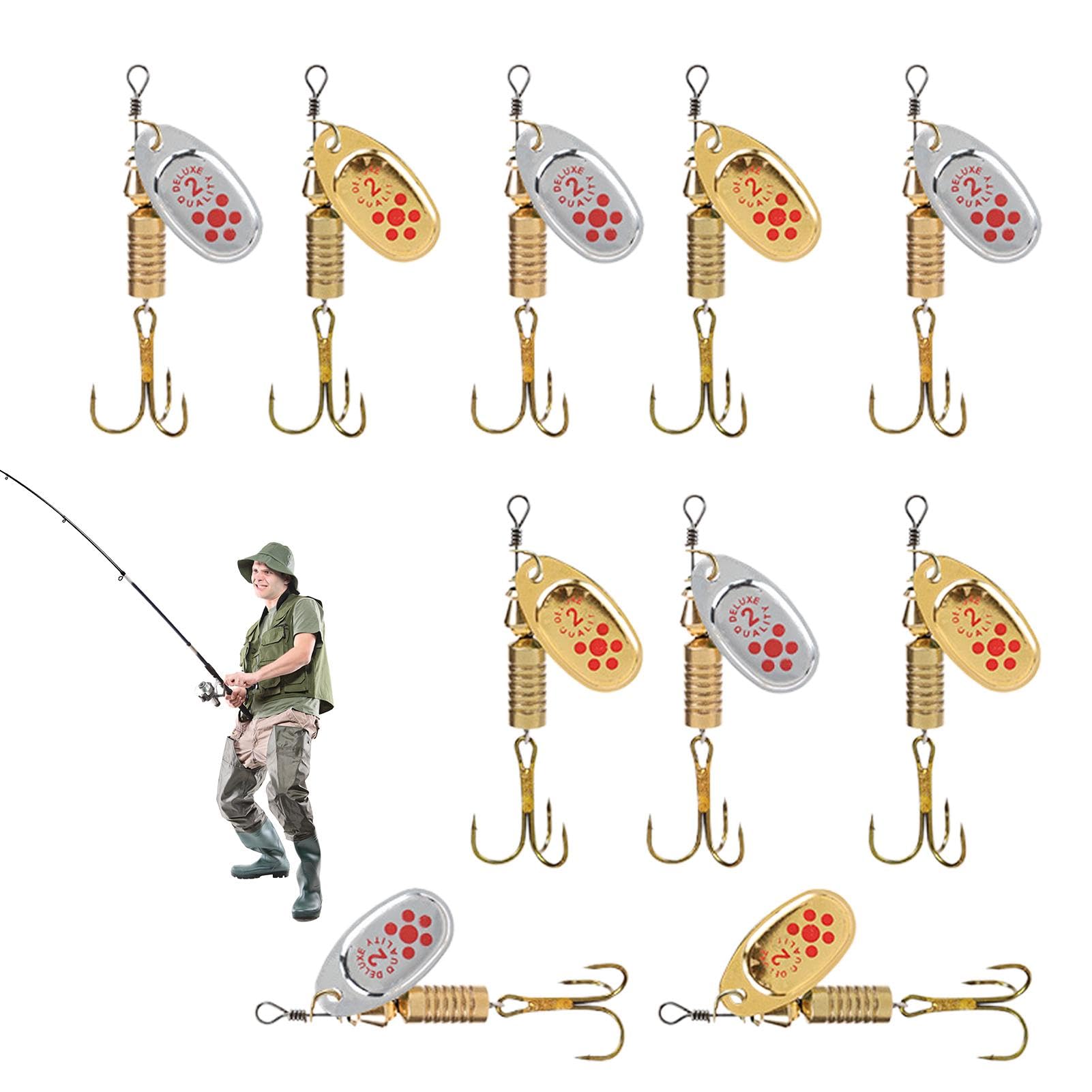 Nuyhadds Gold Silver Fishing Lures, Spinner Baits - Pack of 10 Carbide Spinner Baits | Carbide Casting Spoon Bait, Saltwater Triplets for Effective Trout and Bass Fishing