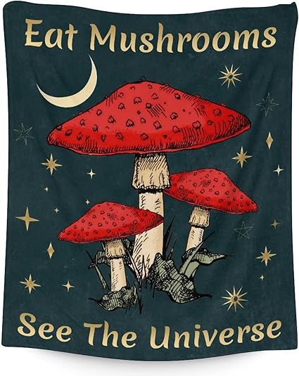 Mercuryelf Mushroom Throw Blanket - Soft, Fuzzy & Warm - 40x50 Inches Flannel Blankets for Travel, Office - Black Novelty Throws Gift for Kids