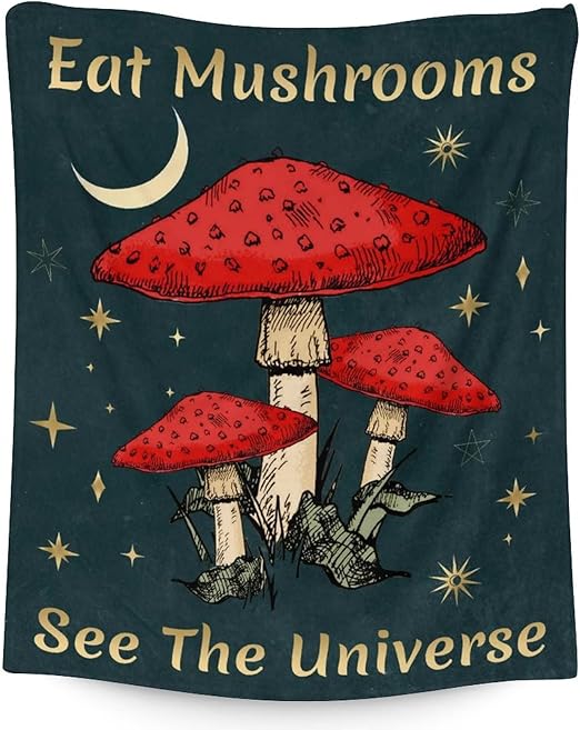 Mercuryelf Mushroom Throw Blanket - Soft, Fuzzy & Warm - 40x50 Inches Flannel Blankets for Travel, Office - Black Novelty Throws Gift for Kids