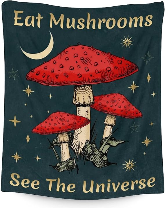Mercuryelf Mushroom Throw Blanket - Soft, Fuzzy & Warm - 40x50 Inches Flannel Blankets for Travel, Office - Black Novelty Throws Gift for Kids