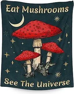 Mercuryelf Mushroom Throw Blanket - Soft, Fuzzy & Warm - 40x50 Inches Flannel Blankets for Travel, Office - Black Novelty Throws Gift for Kids