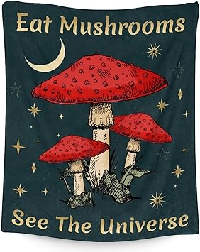 Mercuryelf Mushroom Throw Blanket - Soft, Fuzzy & Warm - 40x50 Inches Flannel Blankets for Travel, Office - Black Novelty Throws Gift for Kids