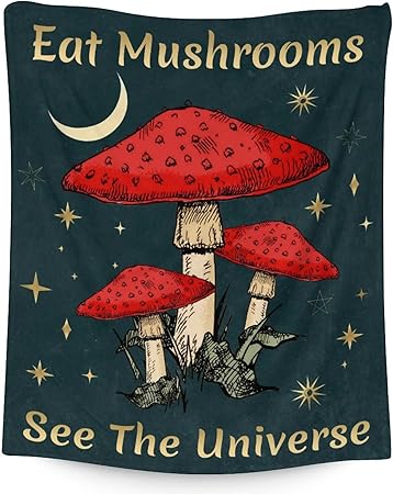 Mercuryelf Mushroom Throw Blanket - Soft, Fuzzy & Warm - 40x50 Inches Flannel Blankets for Travel, Office - Black Novelty Throws Gift for Kids