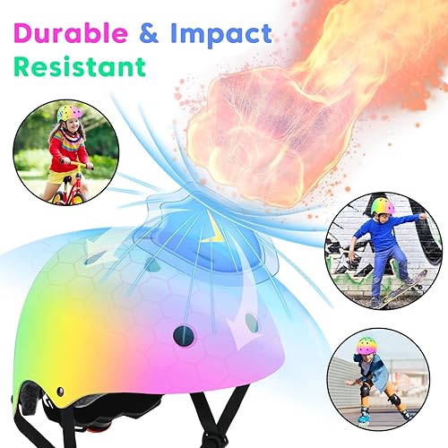 Miniatura 3 de Wemfg Casco ajustable con degradado de color, para niños y niñas, casco de bicicleta para múltiples deportes, ciclismo, patinaje, bicicleta,