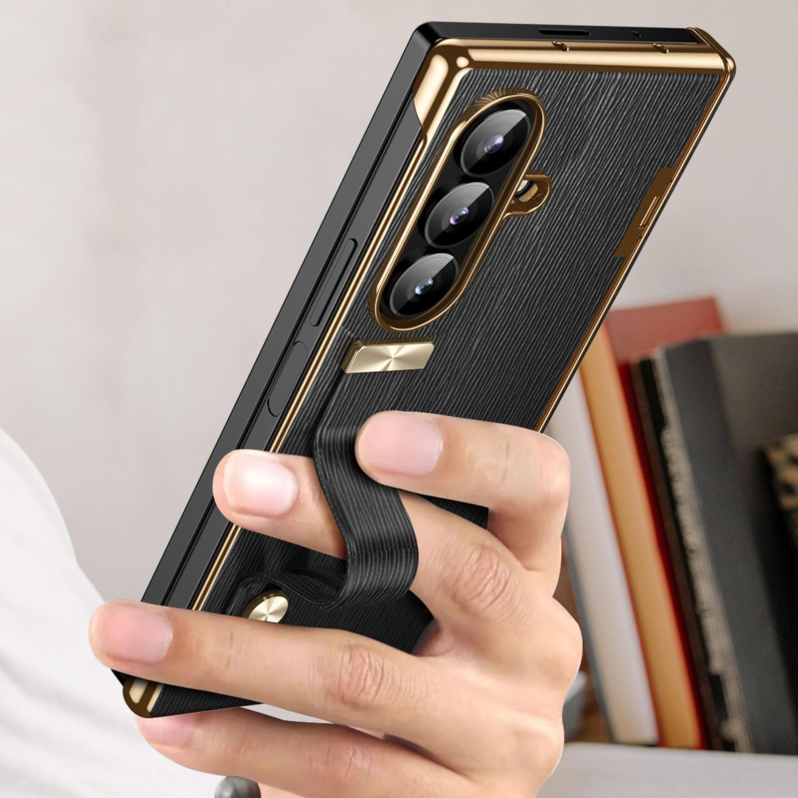 Placcata Cover per Samsung Galaxy Z Fold 8 Ultra, Elegante Completa | Cerniera Protettore Schermo Caso Texture Spazzolata Sottile Con Cinghia A Mano Copertura,Rosa,Fold 8 Ultra