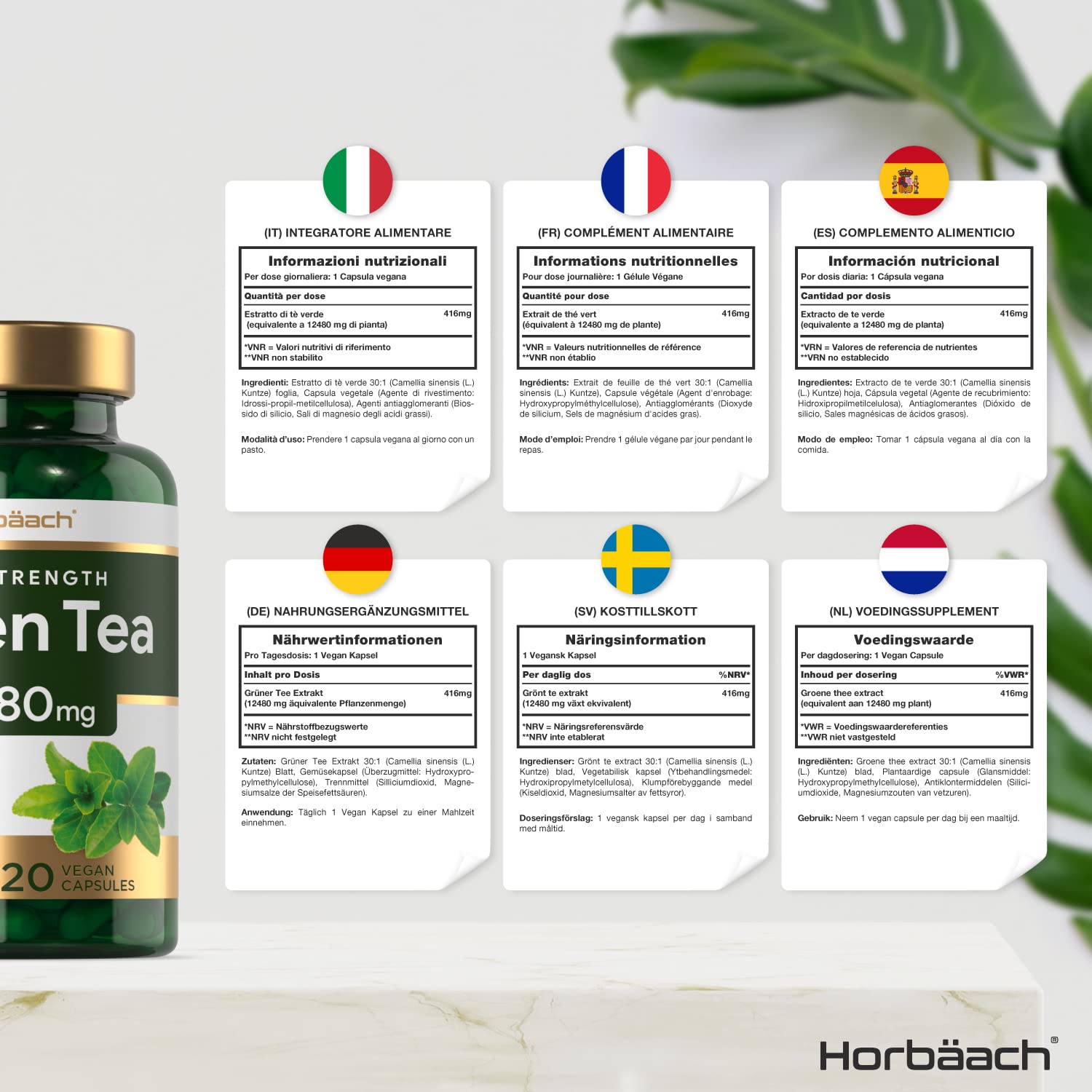 Green Tea Capsules 12480mg Extract 120 Count EGCG Supplement by