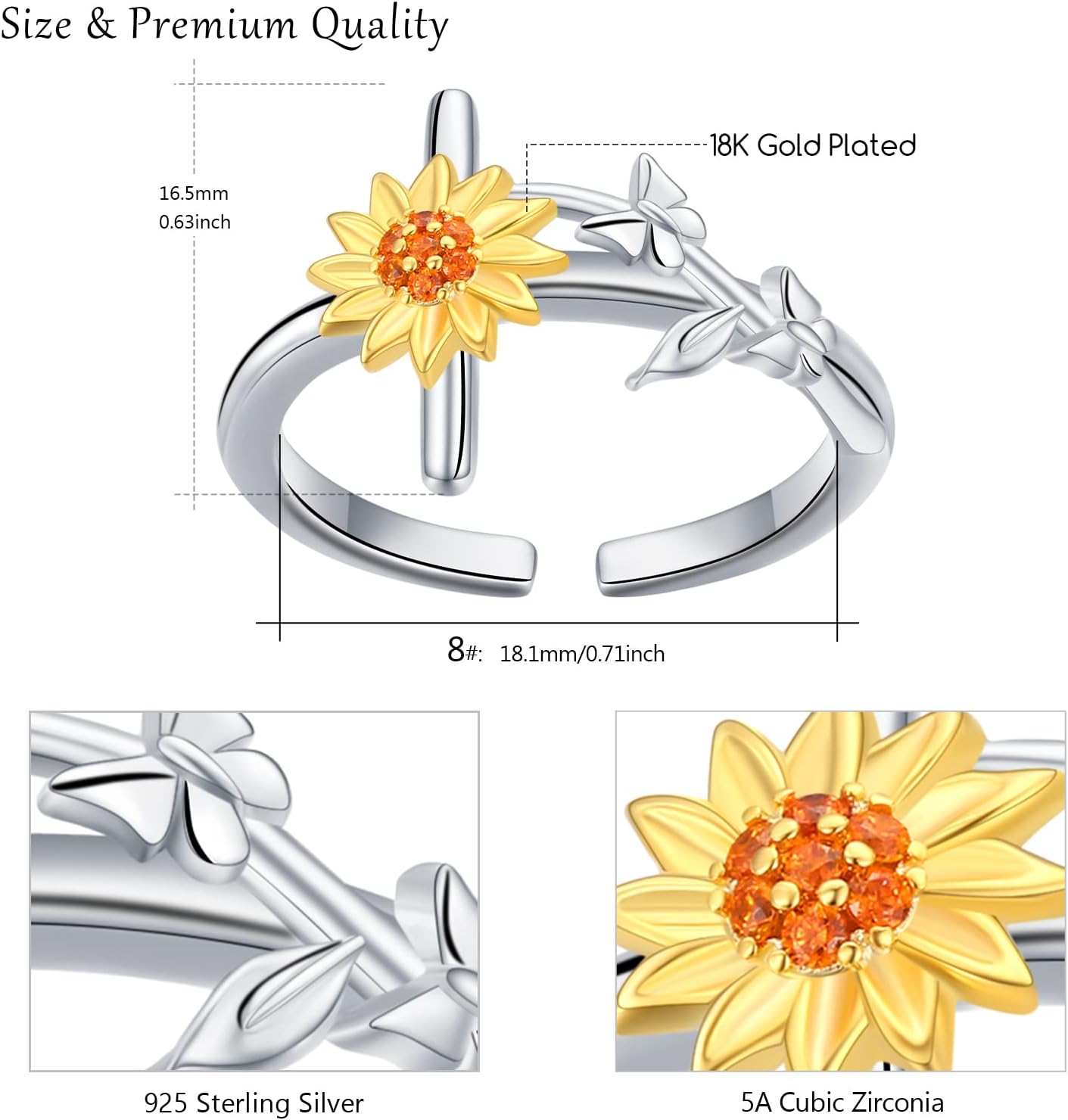 CUOKA MIRACLE Sunflower Faith Ring for Women 925 Sterling Silver Sunflower Cross Rings Adjustable Religious Ring Christian Protection Jewerly Gifts for Lover