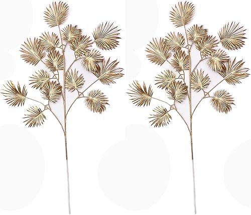 Miniatura 3 de Plantas artificiales doradas de 30 pulgadas de alto, paquete de 2 abanicos dorados sintéticos, hojas de palma, flores de hierba tropical falsas de