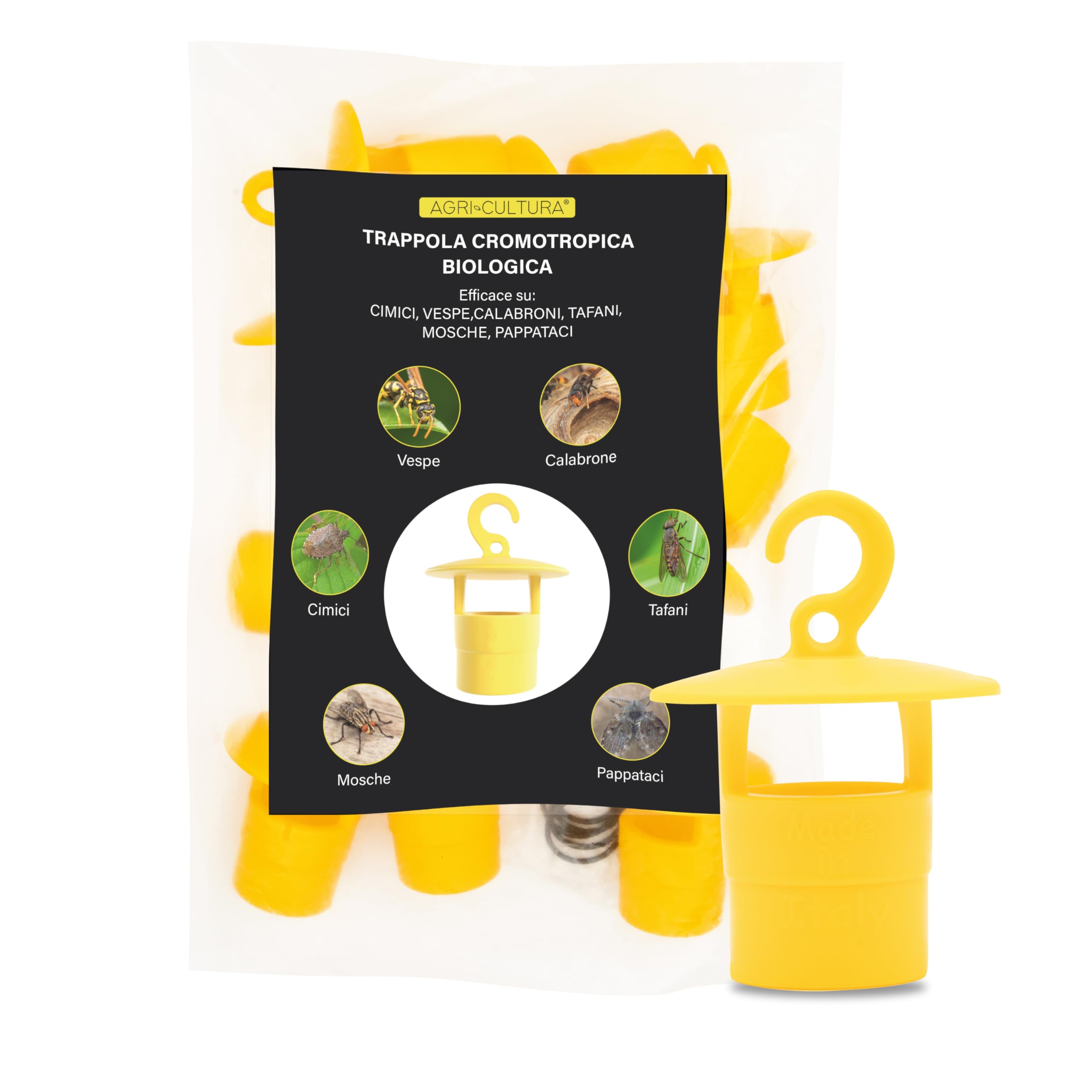 AGRI-CULTURA® |Tappo Trappola Biologico Contro Insetti Infestanti【10 PZ】Esca Trappola Contro Mosca dell'ulivo, Vespe, Calabroni, Cimice Asiatica, Drosophila Suzukii, Popilia Japonica e altri insetti.
