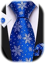 Barry.Wang Christmas Ties for Men Xmas Tie Sets Silk Holiday Necktie Snowflake Xmas Elk Pocket Square Cufflinks Holiday