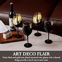 Vista 2 de MyGift Copas de vino modernas inclinadas de 14 onzas con tallo negro mate y dorado, diseño elegante en ángulo con copas de cristal de acento