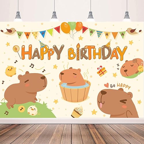 Miniatura 1 de Capybara - Telón de fondo de feliz cumpleaños, suministros de fiesta de cumpleaños de Capybara para niñas y niños, pancarta de feliz cumpleaños,