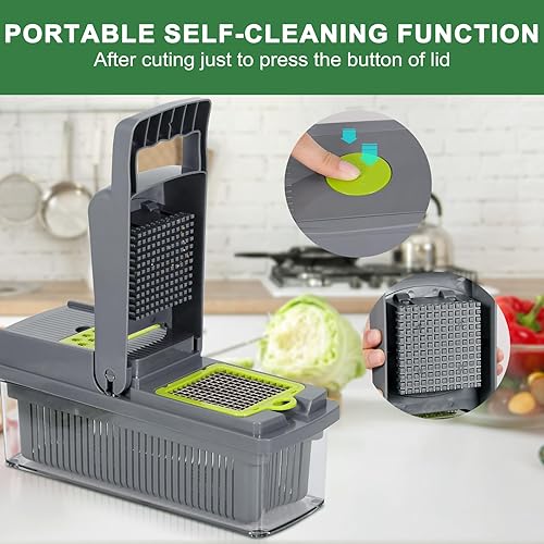 Miniatura 5 de Obsoorth Picador de verduras con recipiente 14 en 1 de gran capacidad, antideslizante, duradero, para cocina, multifuncional, mandolina, rebanador