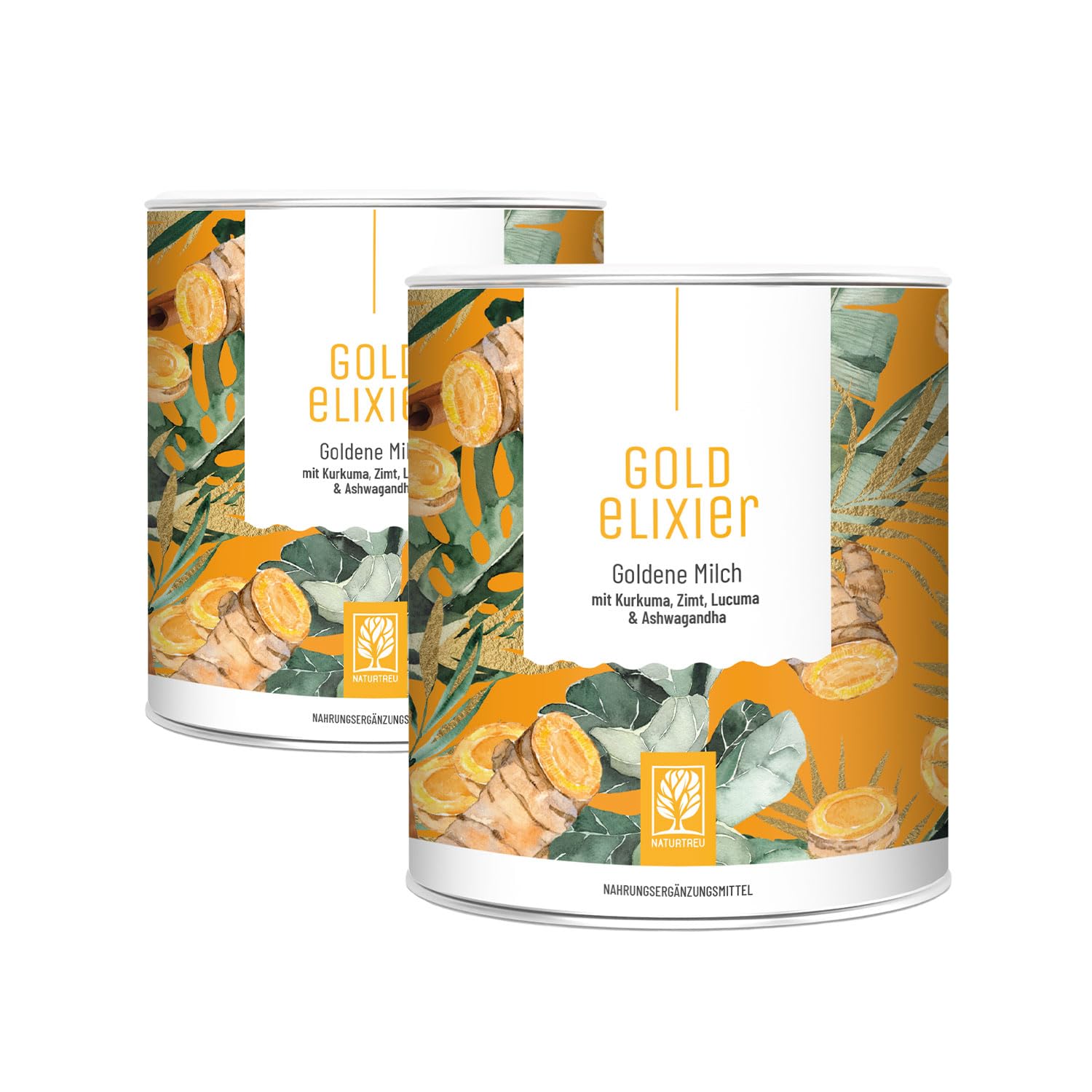 NATURTREU Goldelixier Goldene Milch Pulver - Kurkuma Latte - 600 g - Golden Milk mit Curcuma Ashwagandha & Zimt - Vorteilsbundle 2er Paket - vegan