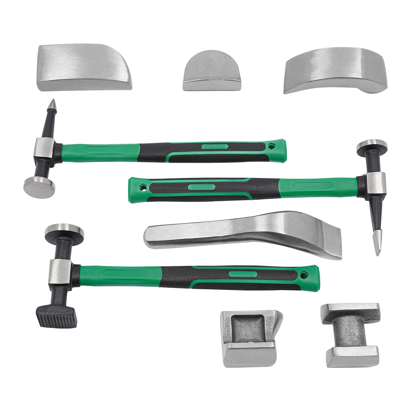 HASANEN Auto Body Repair Kit, 9PCS Hand Car Auto Body Work Hammer Fender Tool Dent Crowbar Metal Repair Kit Fender Carbon Steel Dolly and Hammer Dolly Set with Carrying Case